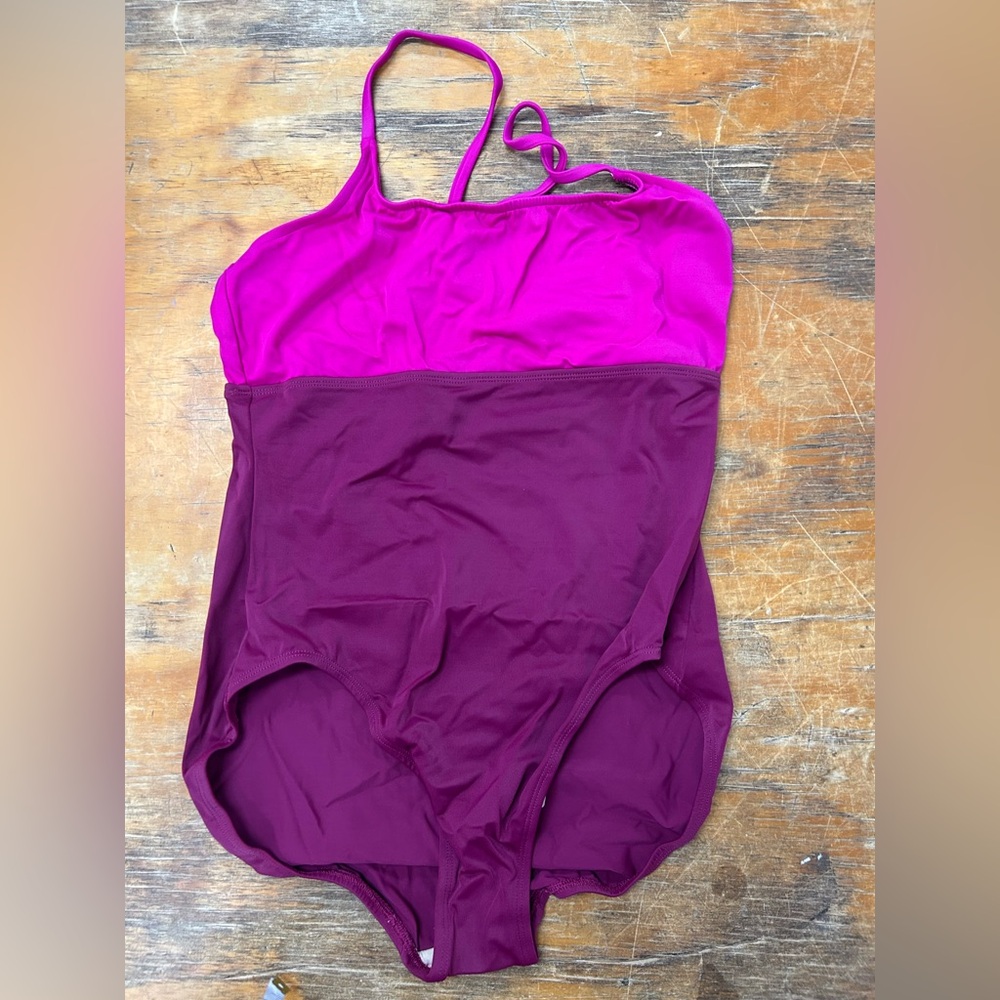 L.L. Bean Two-Tone Pink and Plum One-Piece Swimsuit